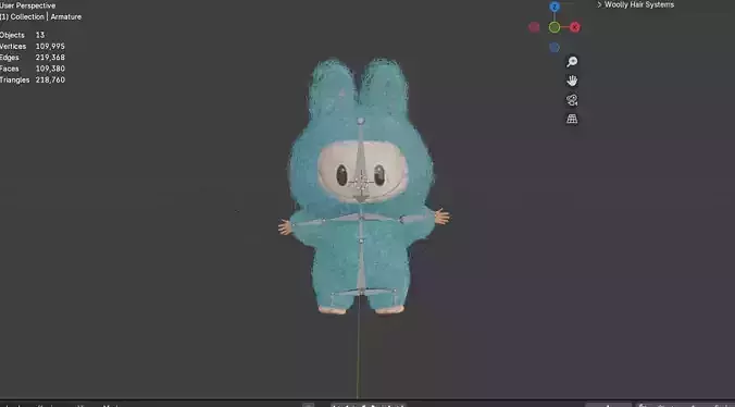 LABUBU color blue 3D Toy  Model Rigged Game-Ready Low-poly 3D 