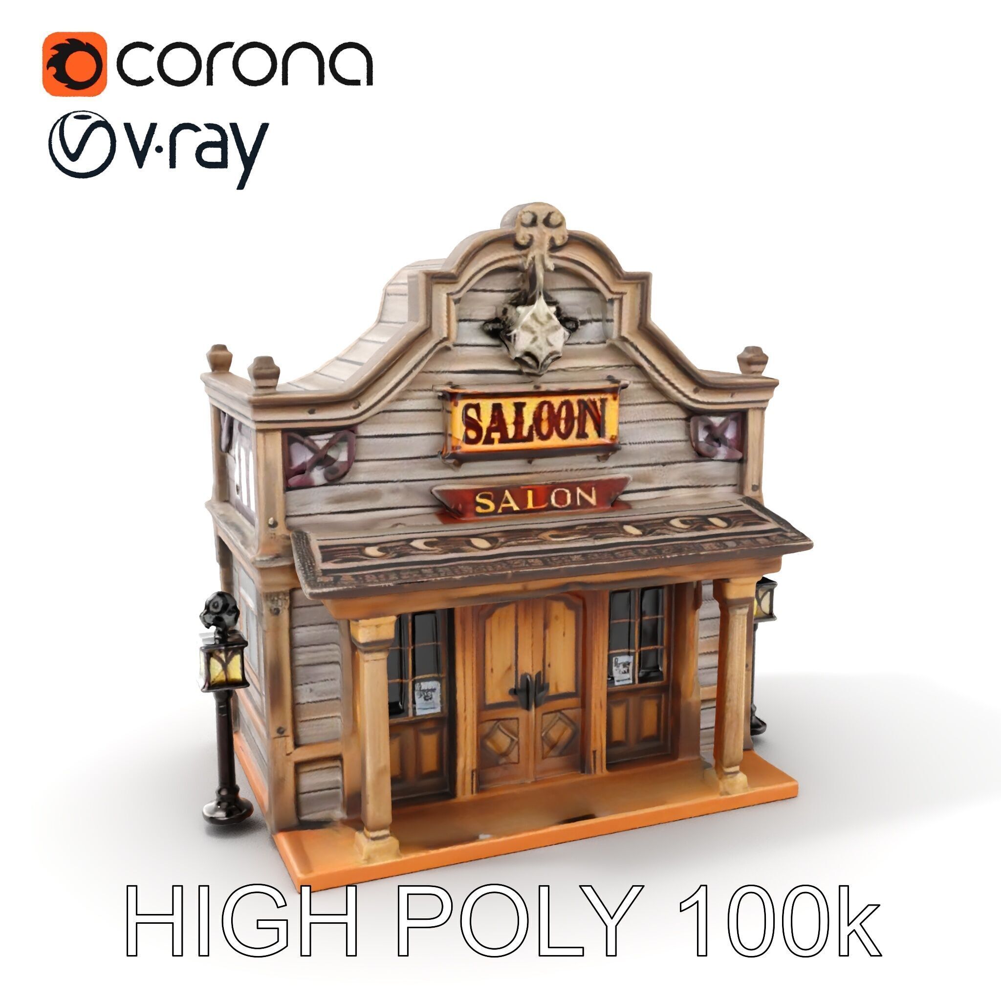 Western Saloon Building Model Pack Low-poly 3D model_13