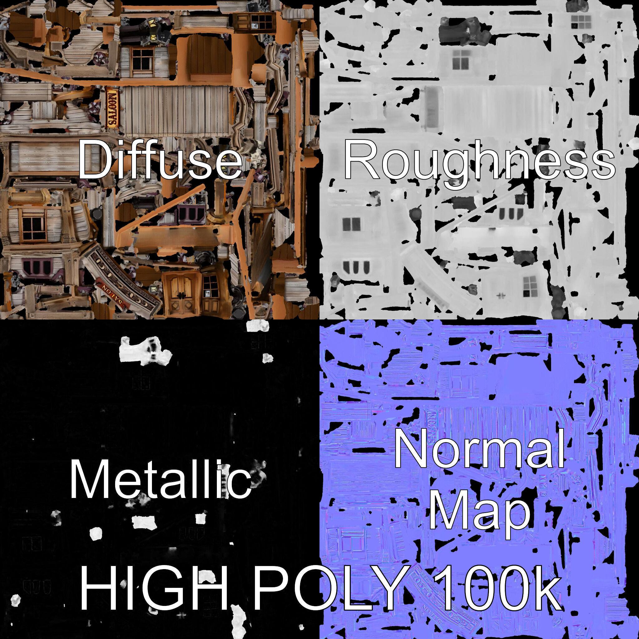 Western Saloon Building Model Pack Low-poly 3D model_3