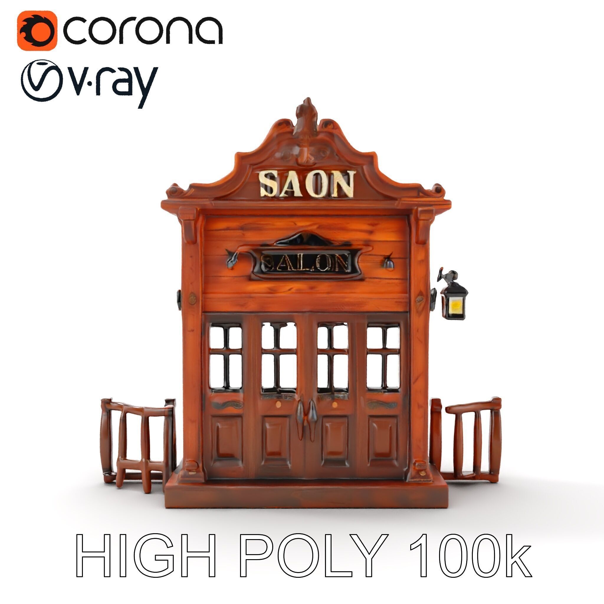 Vintage Western Salon Facade D Model Pack Low-poly 3D model_9