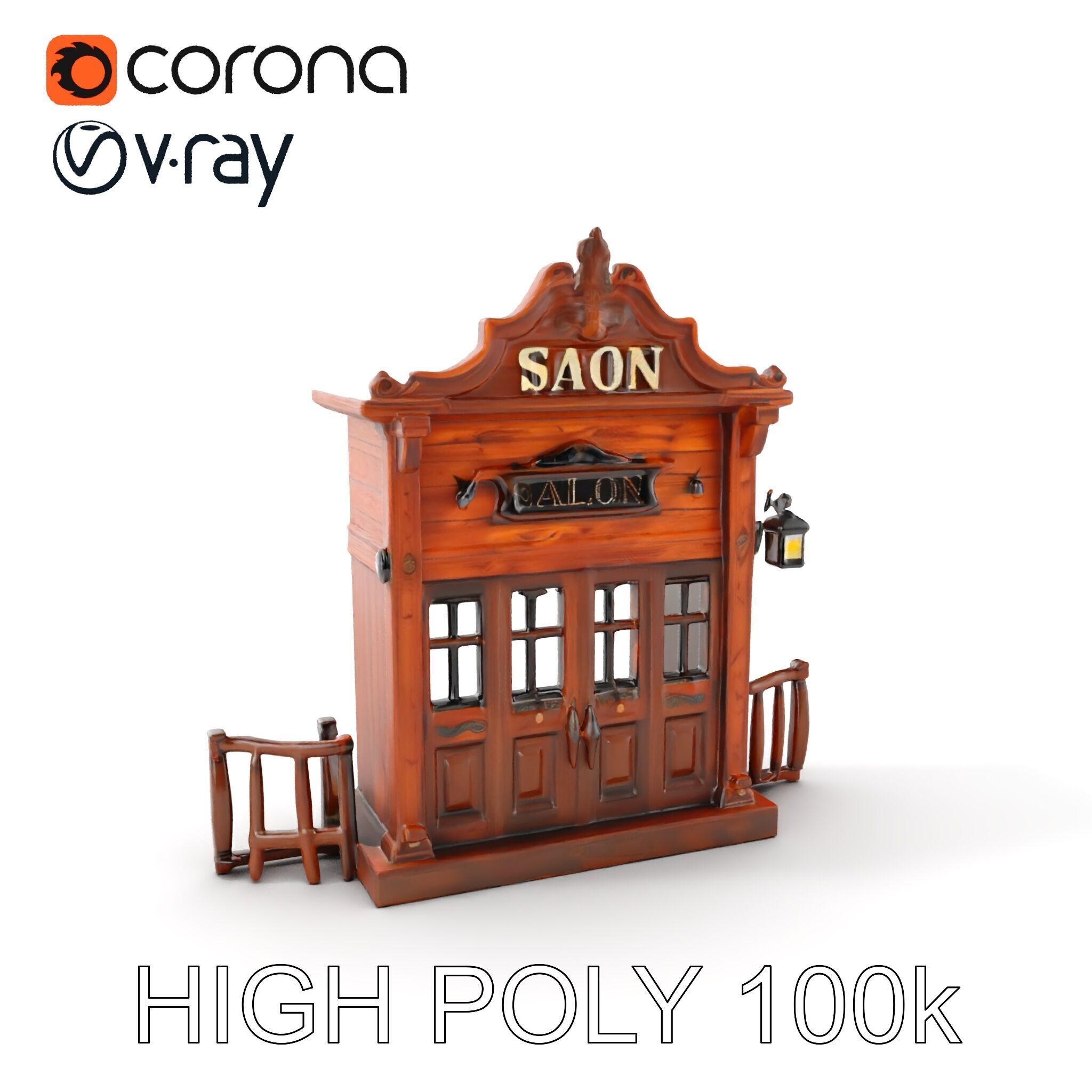 Vintage Western Salon Facade D Model Pack Low-poly 3D model_12