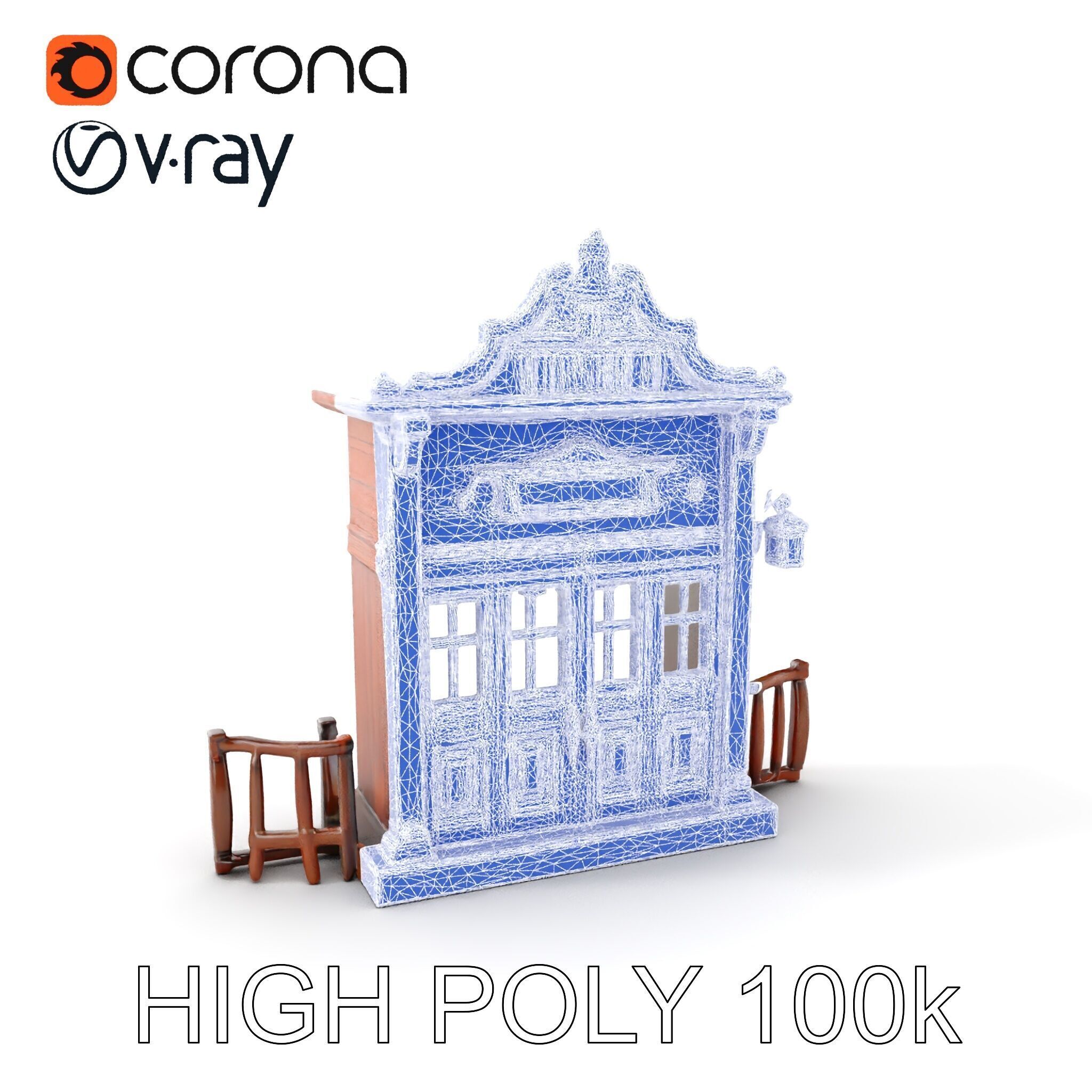 Vintage Western Salon Facade D Model Pack Low-poly 3D model_4