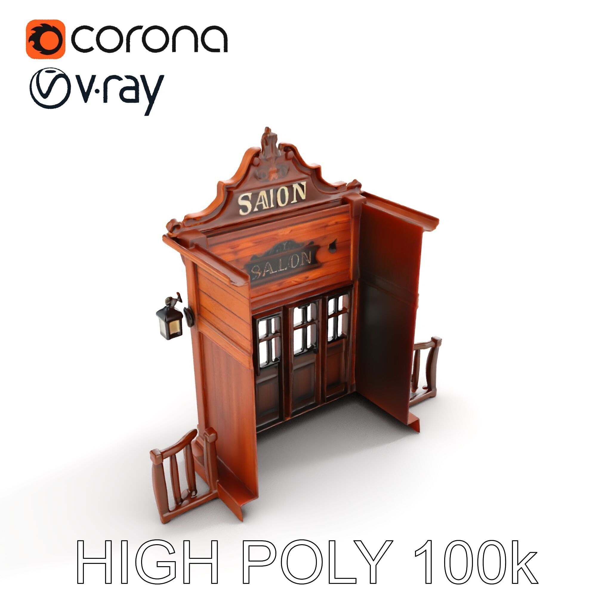 Vintage Western Salon Facade D Model Pack Low-poly 3D model_29