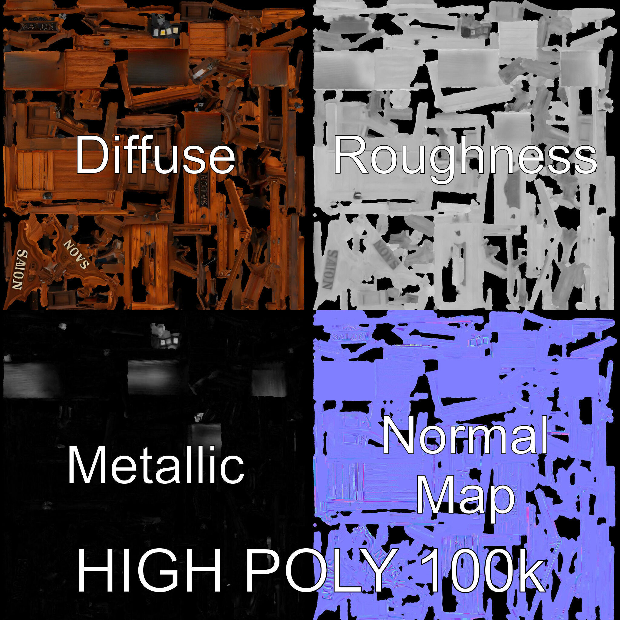 Vintage Western Salon Facade D Model Pack Low-poly 3D model_3