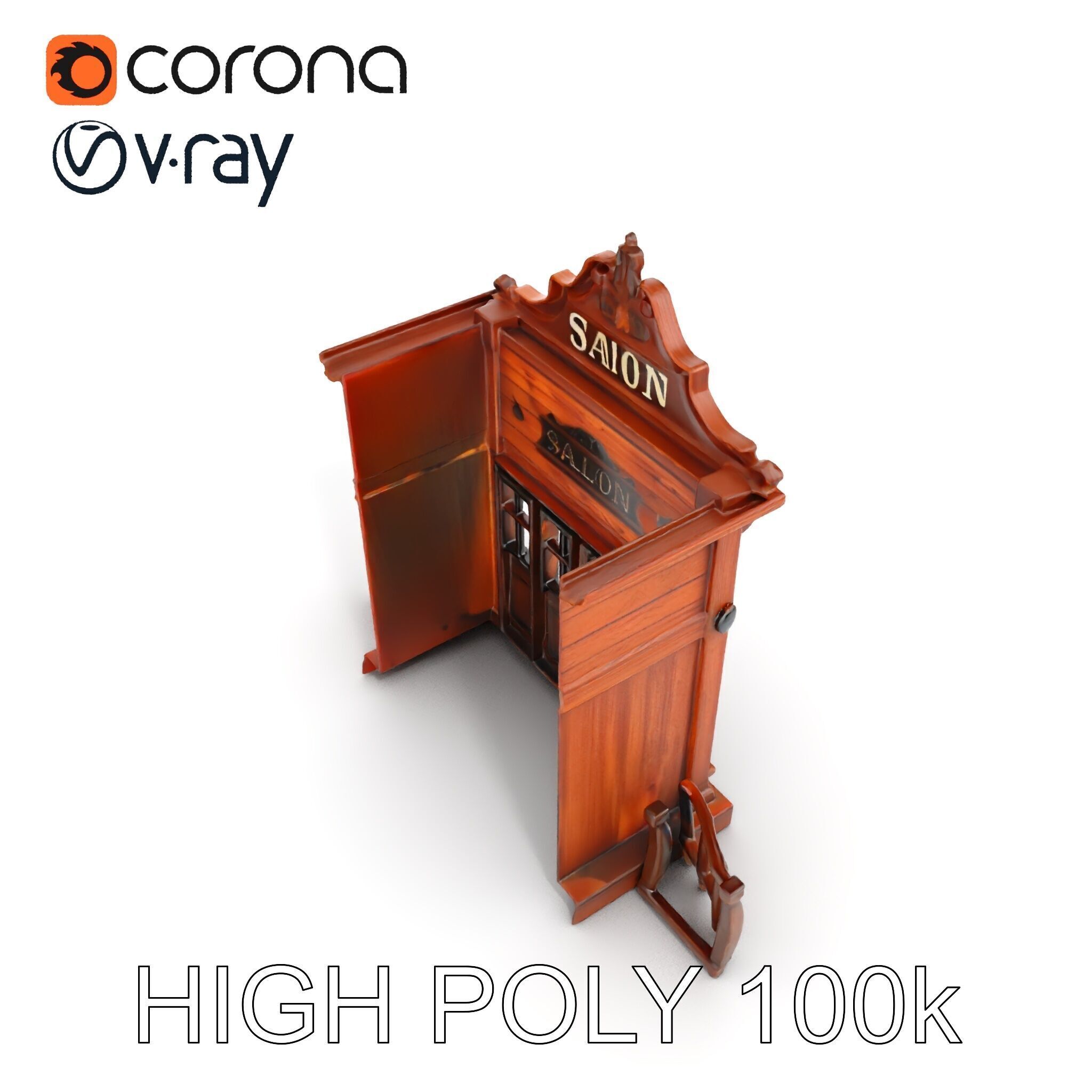 Vintage Western Salon Facade D Model Pack Low-poly 3D model_30