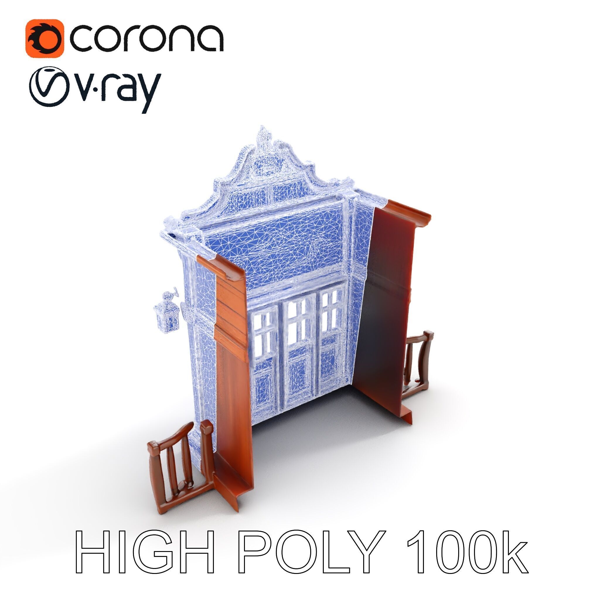 Vintage Western Salon Facade D Model Pack Low-poly 3D model_26