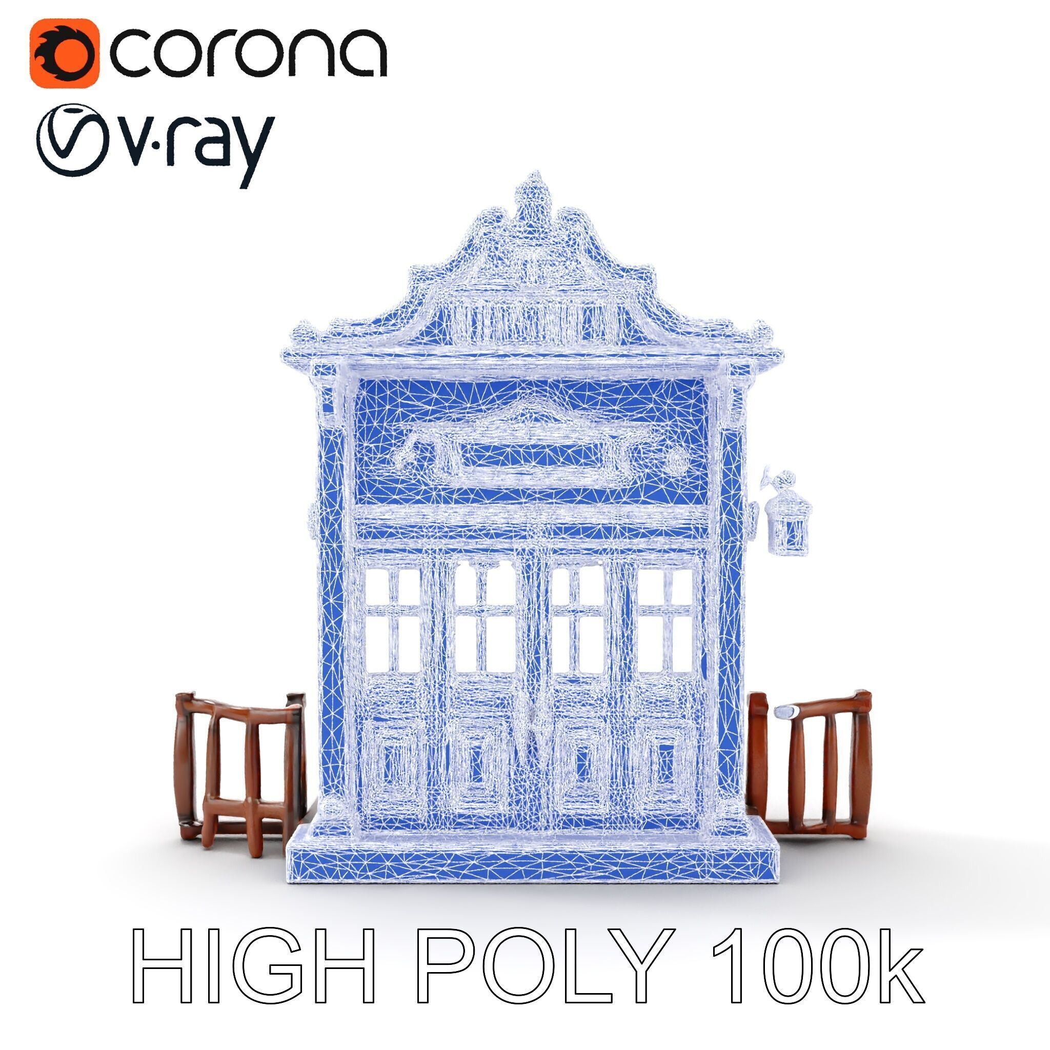 Vintage Western Salon Facade D Model Pack Low-poly 3D model_35