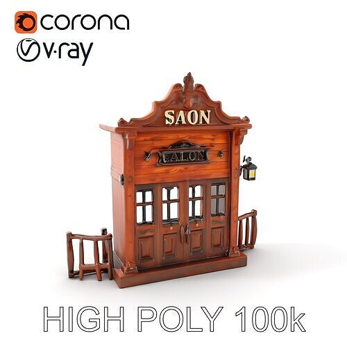 Vintage Western Salon Facade D Model Pack Low-poly 3D model