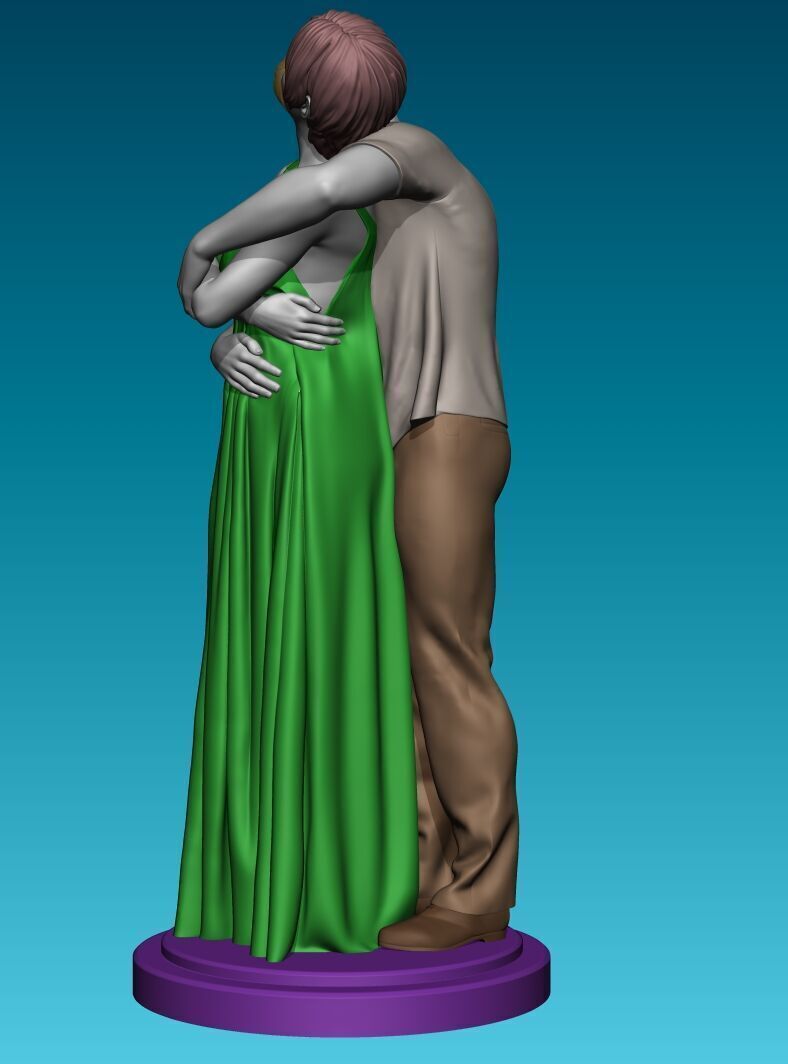 Couple Hugging with cloth 3D print model_2