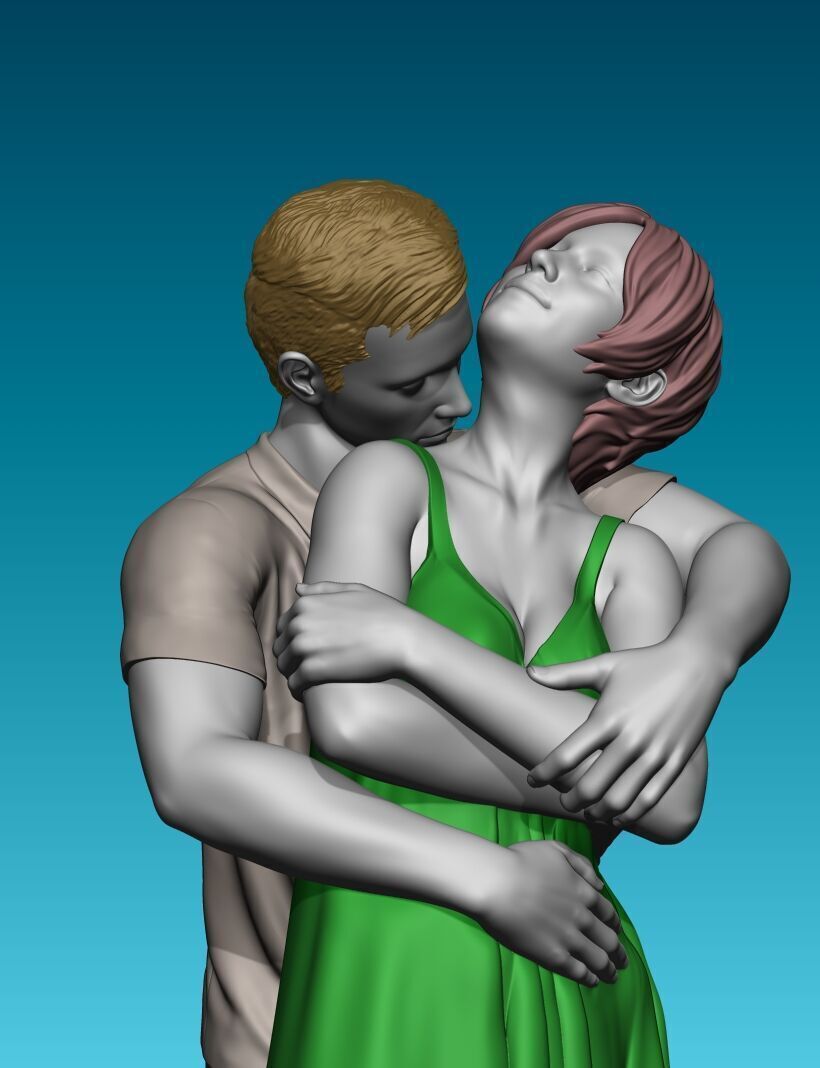 Couple Hugging with cloth 3D print model_1