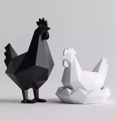 Minimalist Geometric Chicken Sculptures 3D print model