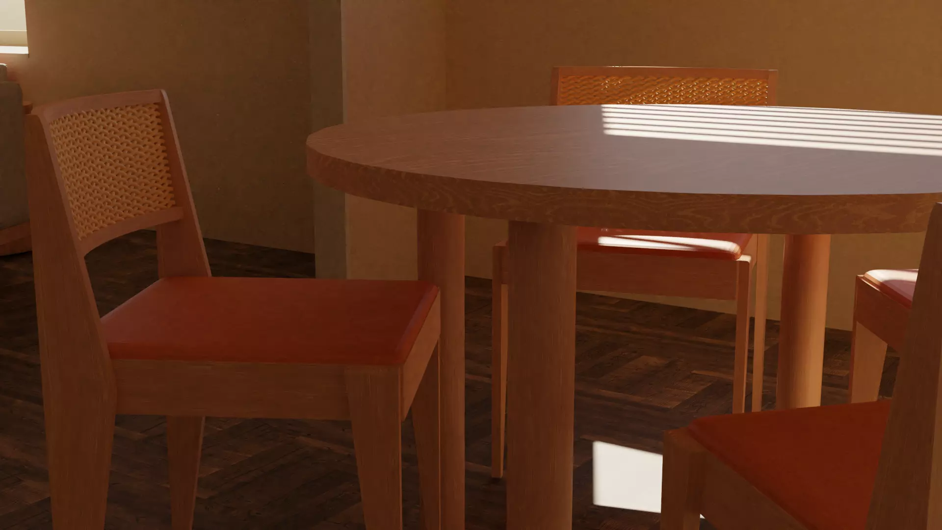 Modern Wooden Dining Table and Chairs Set 3D model_0