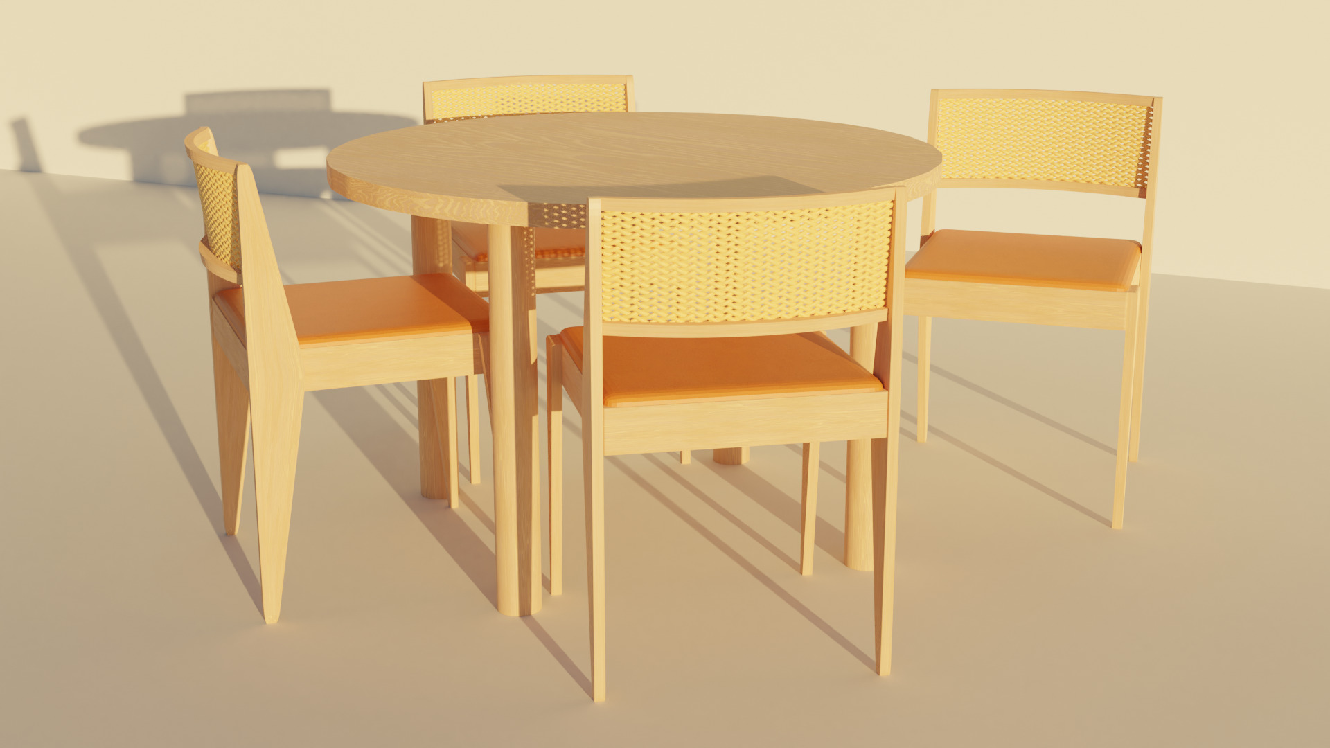Modern Wooden Dining Table and Chairs Set 3D model_1
