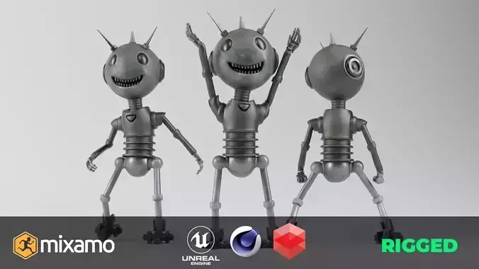 Game Ready Character Creepy Smiling Retro Robot  Low-poly 3D model