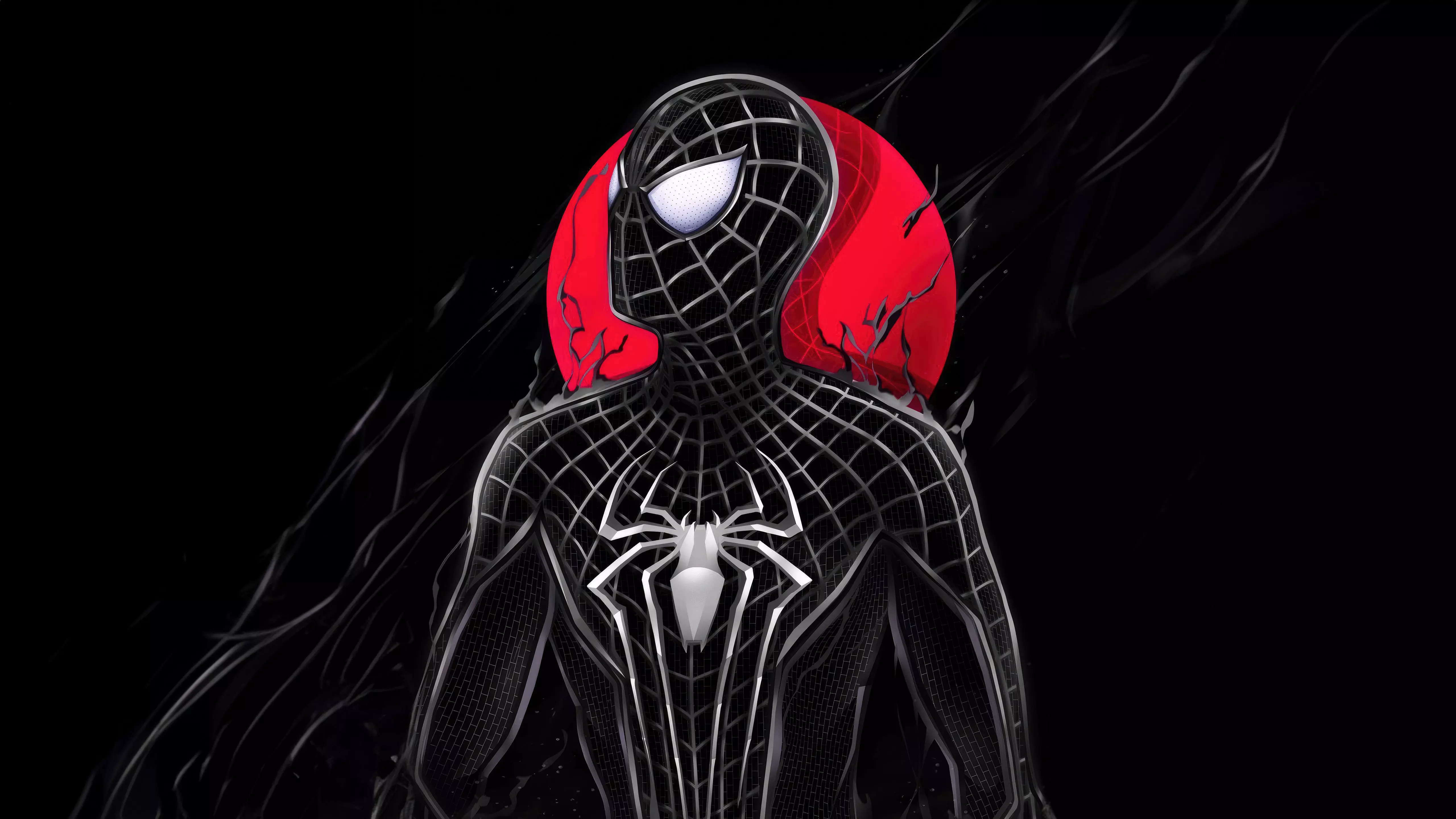 black spider man with red moon 3D model_0