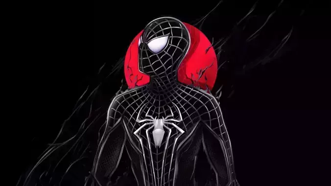 black spider man with red moon