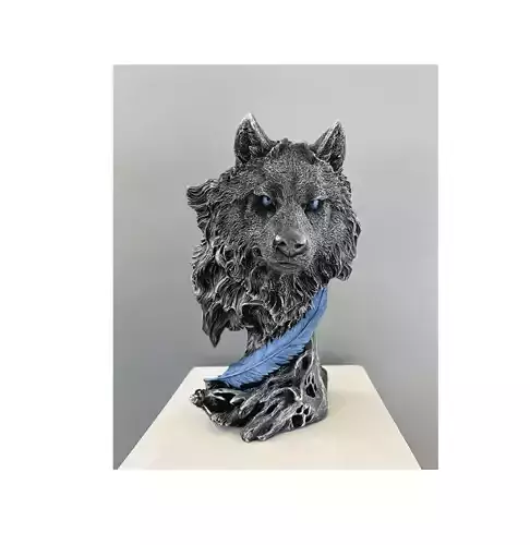 Majestic Wolf Bust with Feather 3D Printable Model STL 3D print model