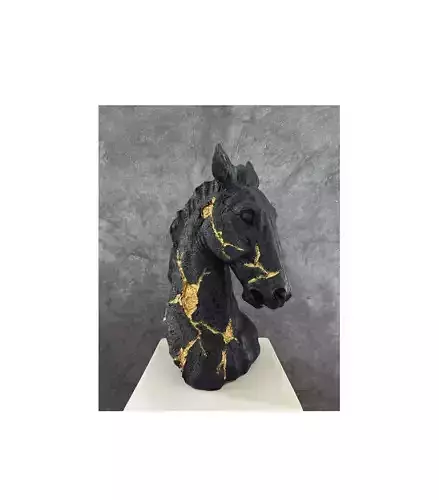 Elegant Cracked Horse Bust with Gold Accents 3D Printable STL  3D print model
