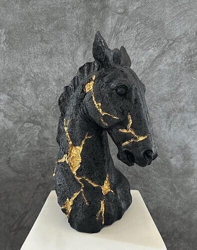 Elegant Cracked Horse Bust with Gold Accents 3D Printable STL  3D print model