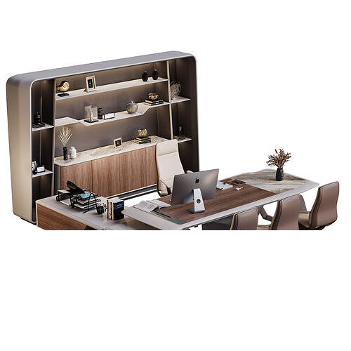President Office Desk and bookcase setup Ds H-09  3D model