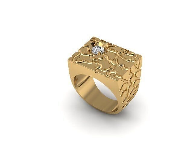 Man Ring Cobblestone Design With Bezel Set Diamond 3D print model