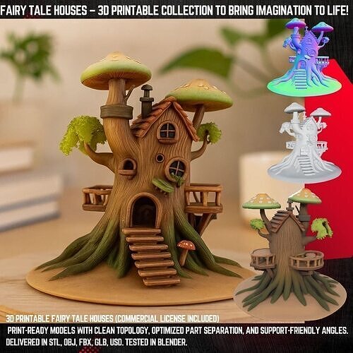 Fairytale Detailed Elf Treehouse 3D Model 3D print model