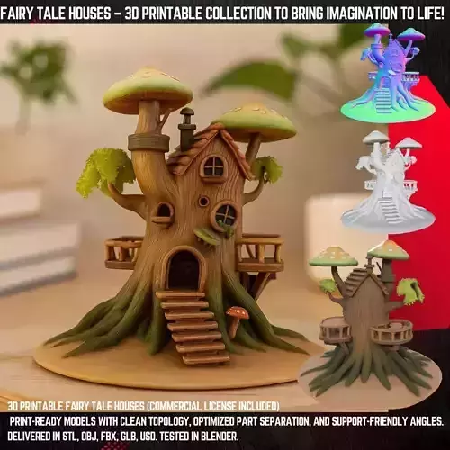 Fairytale Detailed Elf Treehouse 3D Model 3D print model