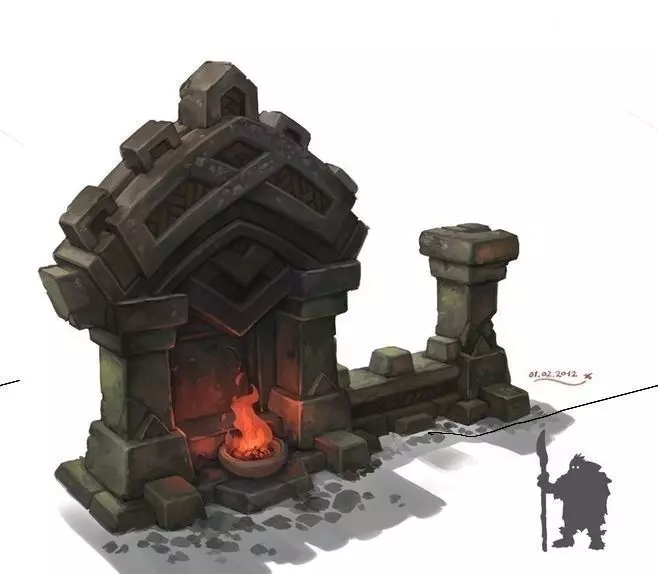 Hand-painted model stone structure with fire in it Free 3D model