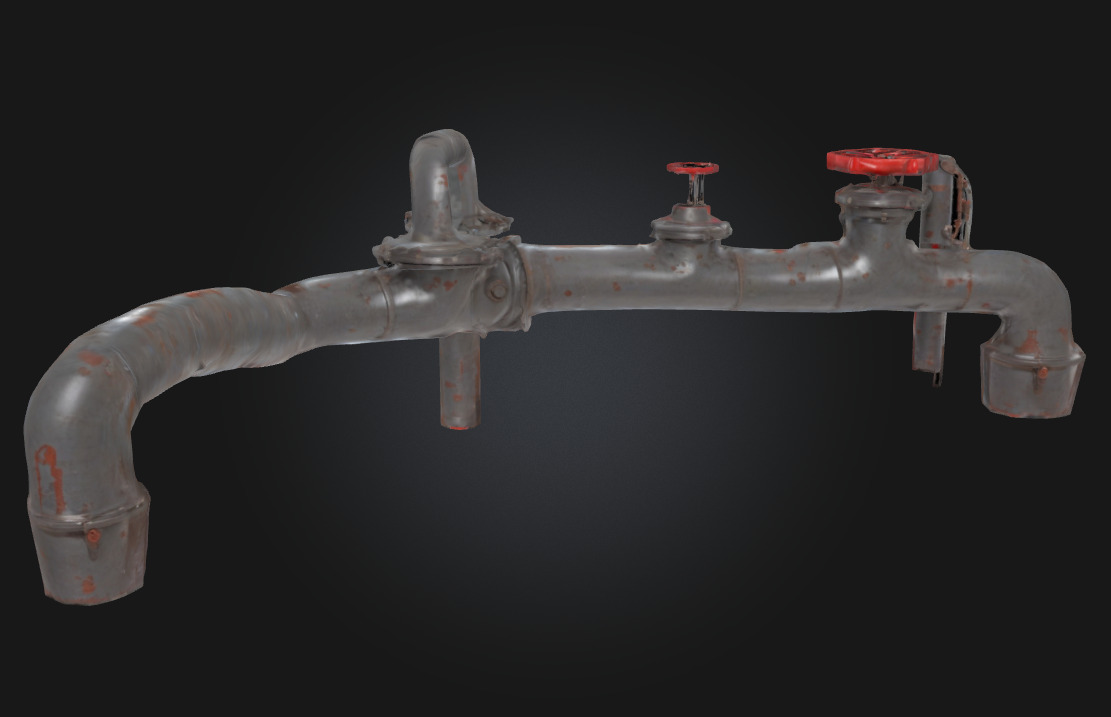 Rusty Industrial Pipe System Aged Utility Network 3D model_5
