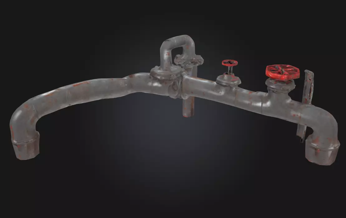 Rusty Industrial Pipe System Aged Utility Network 3D model_0
