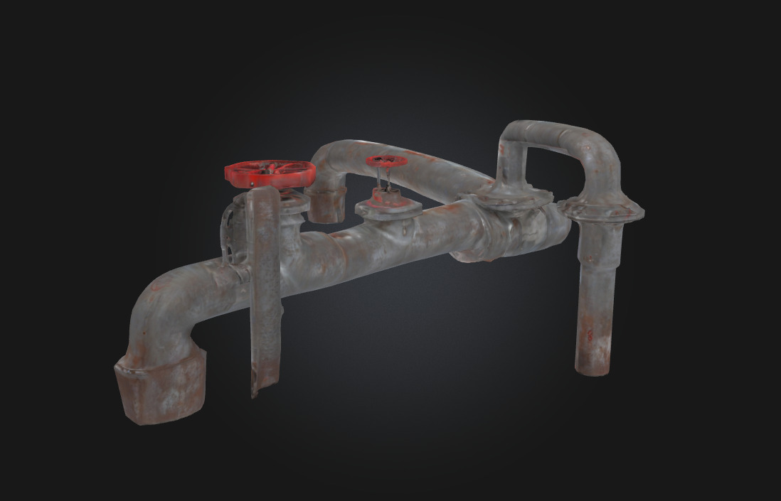 Rusty Industrial Pipe System Aged Utility Network 3D model_1
