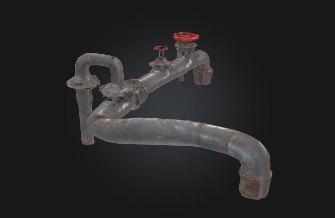 Rusty Industrial Pipe System Aged Utility Network 3D model_2