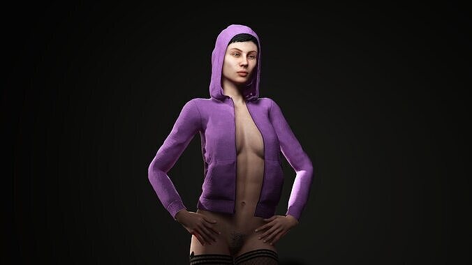 Sexy Girl In Pink Hoodie 3D model