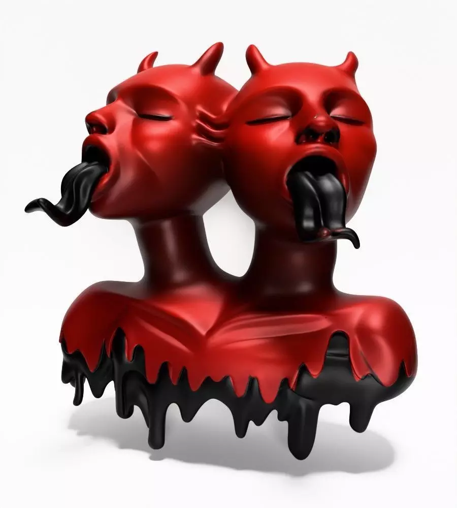 Japanese Oni Twins Black Tongue Nipponese drip mask toy 3D print model_2