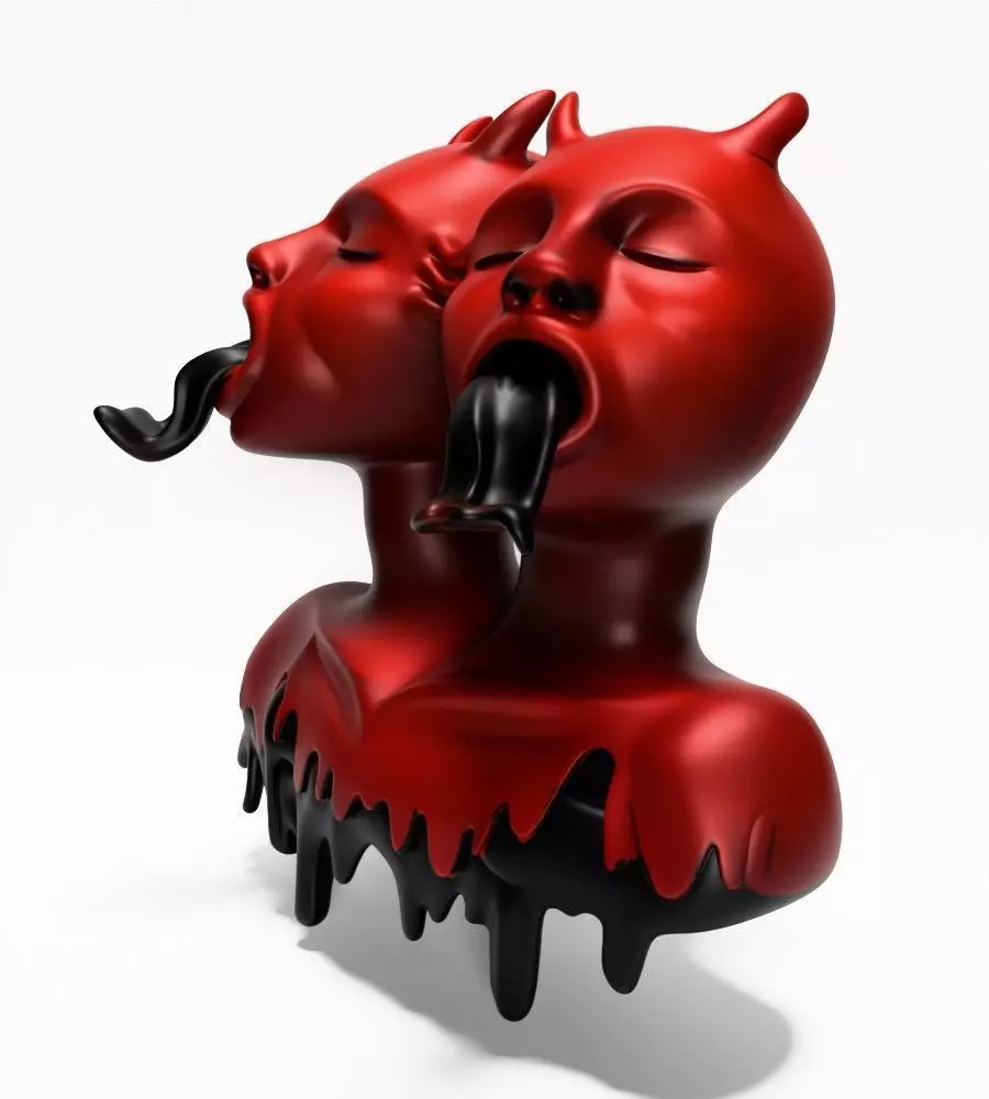 Japanese Oni Twins Black Tongue Nipponese drip mask toy 3D print model_4