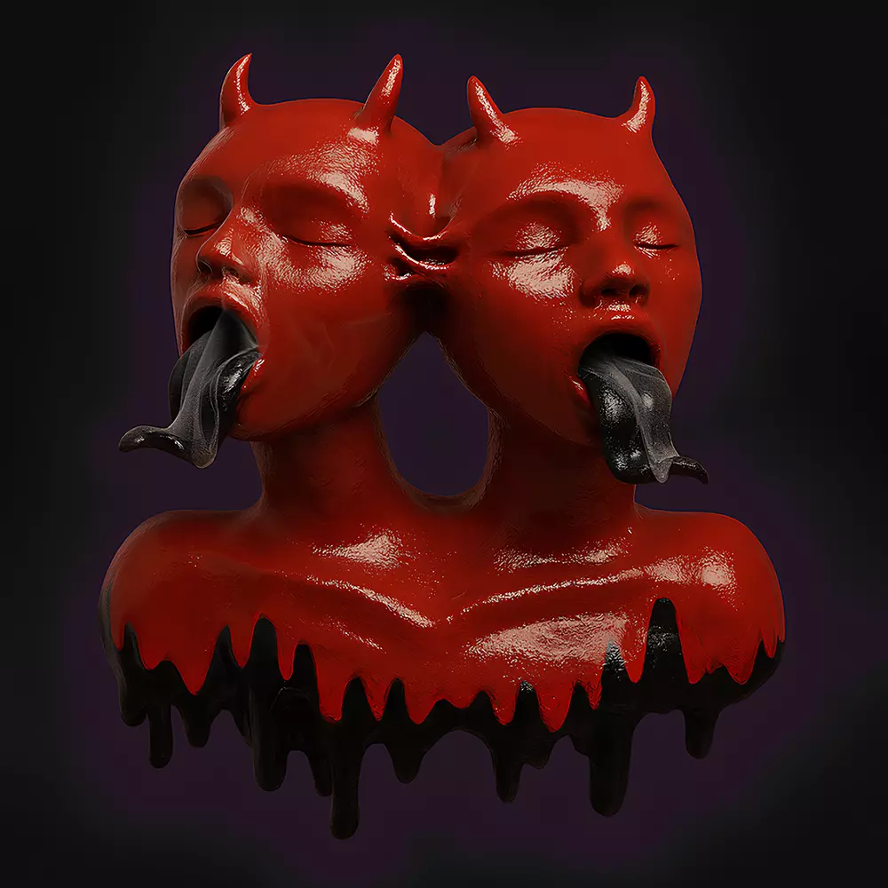 Japanese Oni Twins Black Tongue Nipponese drip mask toy 3D print model_0