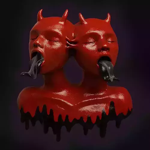 Japanese Oni Twins Black Tongue Nipponese drip mask toy 3D print model
