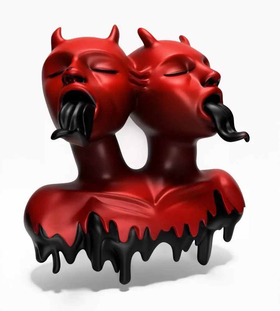 Japanese Oni Twins Black Tongue Nipponese drip mask toy 3D print model_21