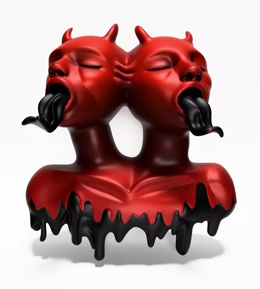 Japanese Oni Twins Black Tongue Nipponese drip mask toy 3D print model_1