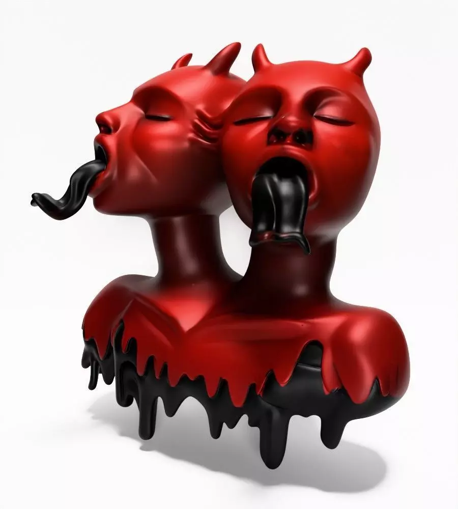 Japanese Oni Twins Black Tongue Nipponese drip mask toy 3D print model_3
