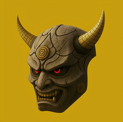 Japanese Oni Black Horn Nipponese mask toy 3D print model