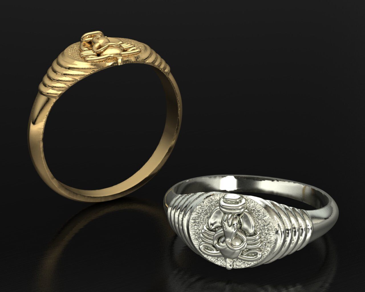 divine ganesha gold ring 3D print model_8