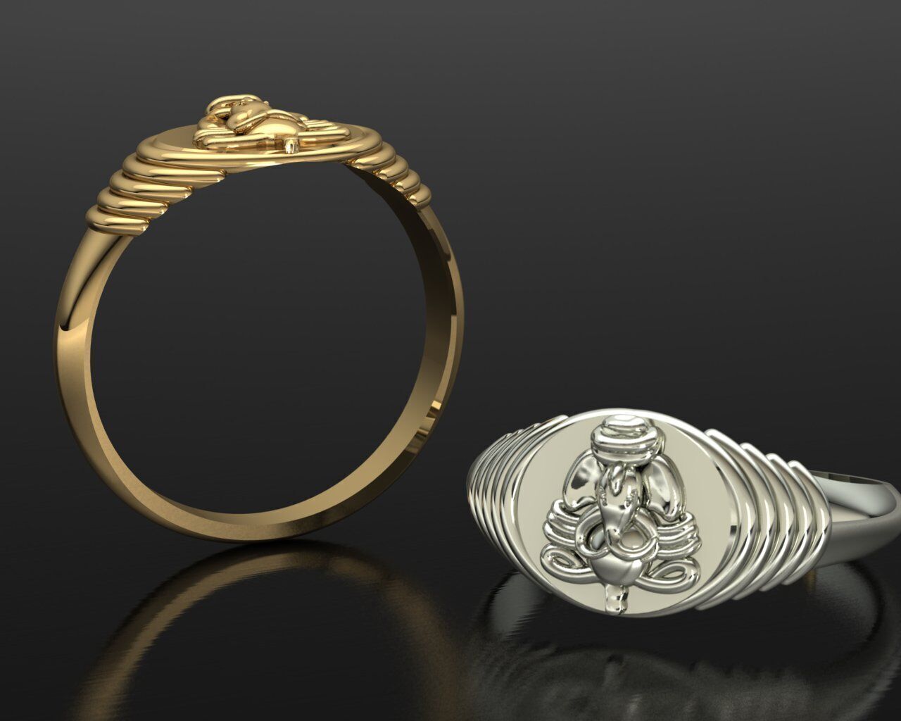 divine ganesha gold ring 3D print model_5
