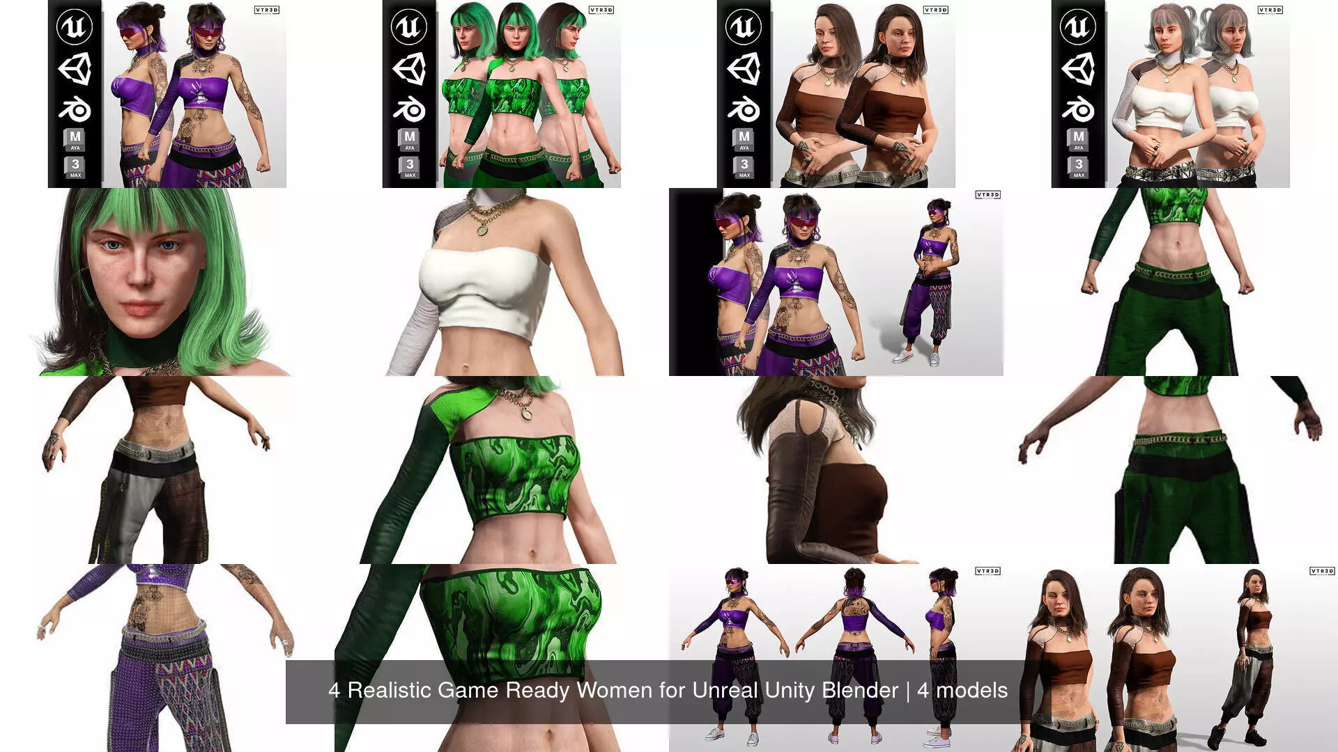 4 Realistic Game Ready Women for Unreal Unity Blender 3D Model Collection_5
