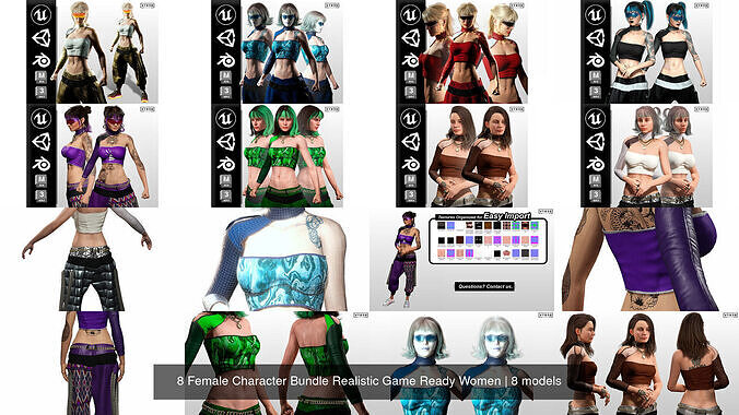 8 Female Character Bundle Realistic Game Ready Women 3D Model Collection