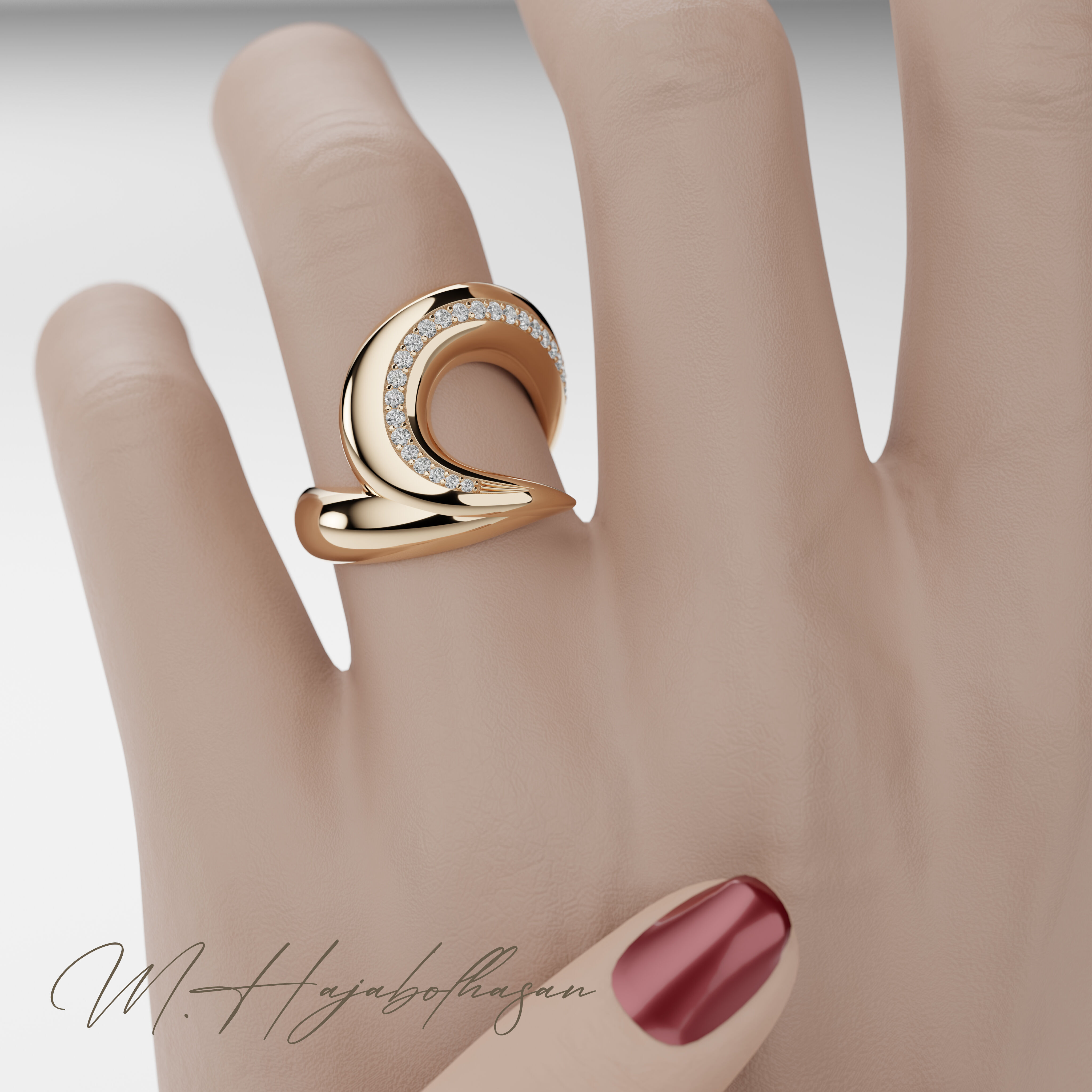 Velora Twist Gold Diamond Ring 3D print model_2