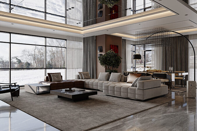 Luxury Modern Living and Dining Room 385 3D model