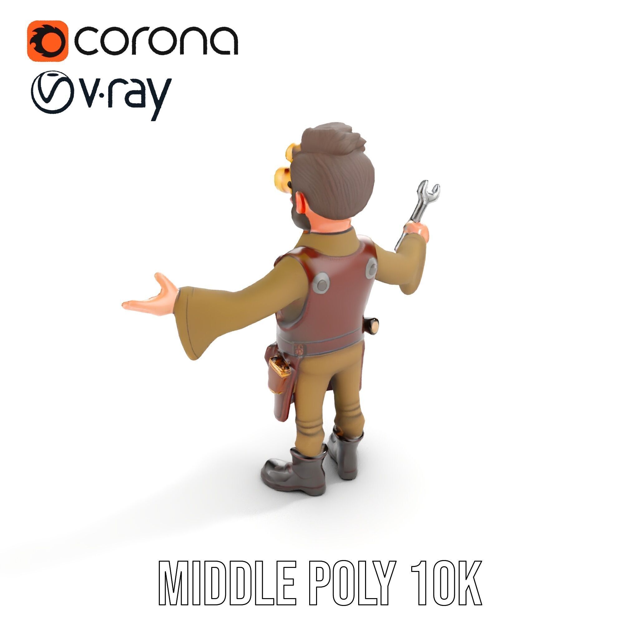 Steampunk Engineer Rigged and Animated D Character Model Low-poly 3D model_13