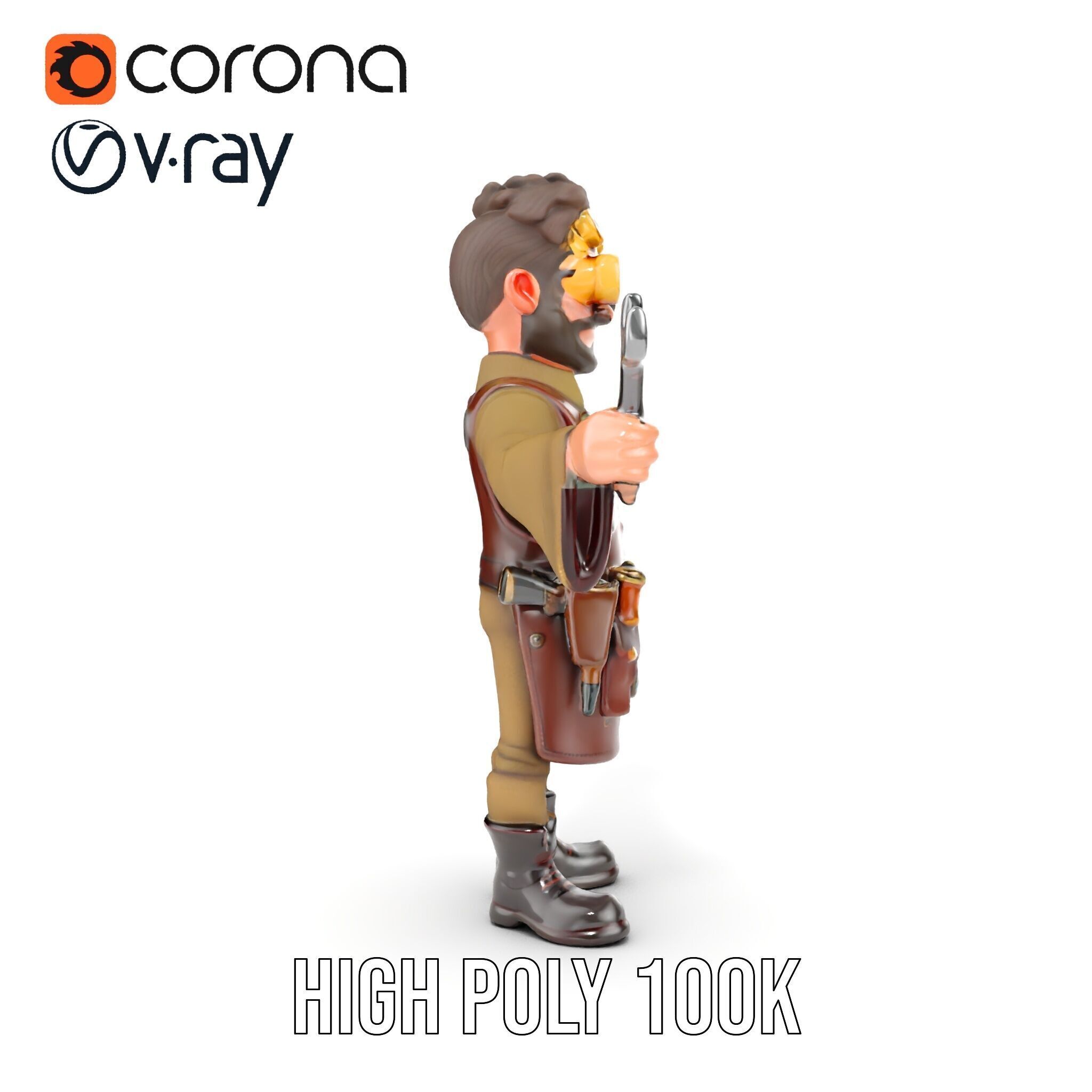 Steampunk Engineer Rigged and Animated D Character Model Low-poly 3D model_29