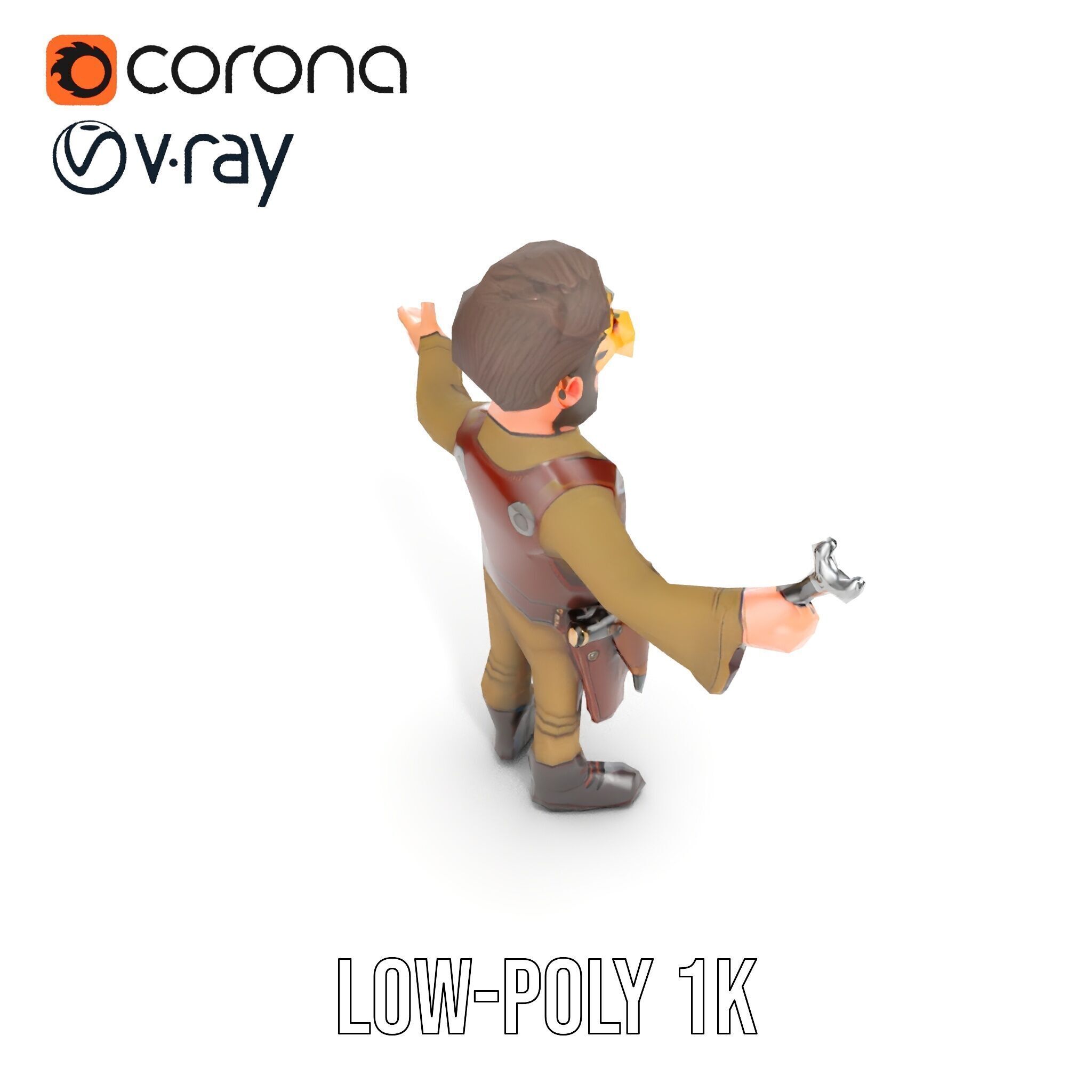 Steampunk Engineer Rigged and Animated D Character Model Low-poly 3D model_19